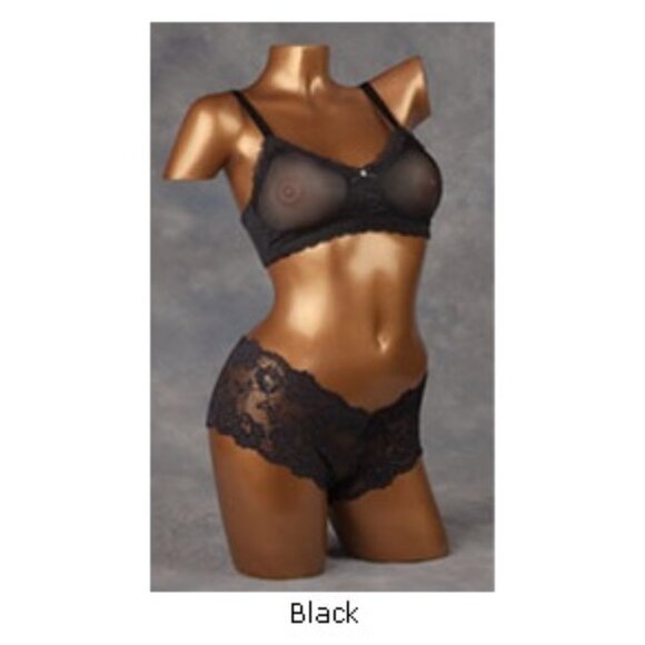 Transform See-Thru Bra & Panty Set Crossdresser Breast Forms Black Large - Picture 1 of 5